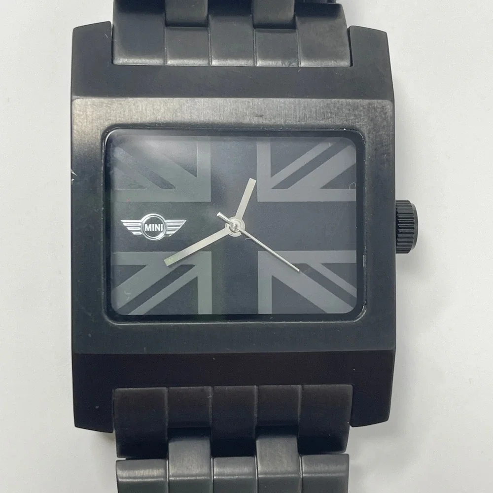 MINI Cooper Union Jack Black Stainless Steel Swiss Mvmt Watch 100ft Water Resist